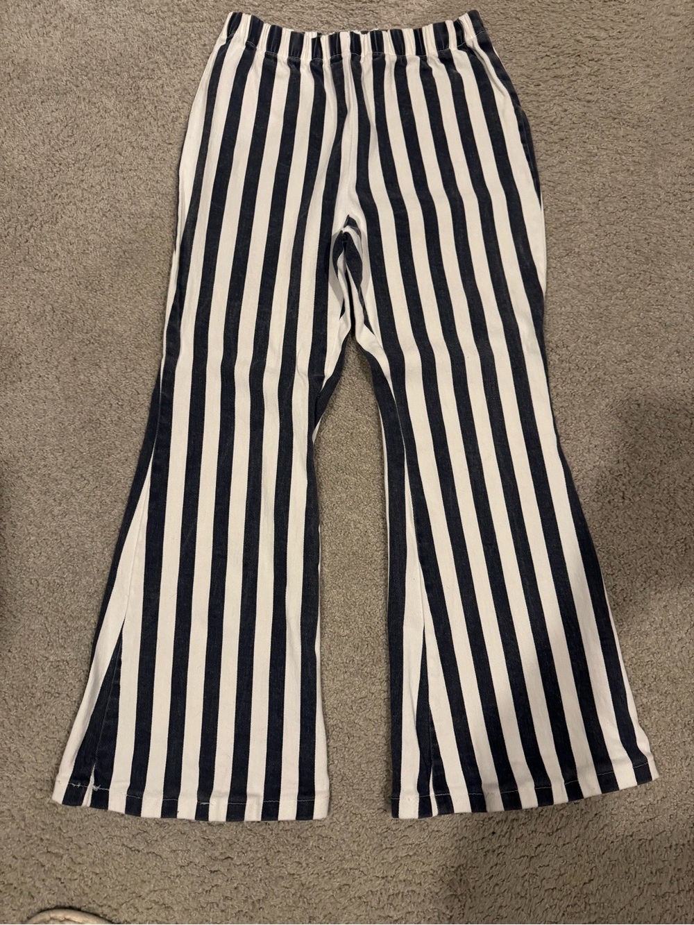 Women’s Navy and White Striped Flare Pants size S/M Petite